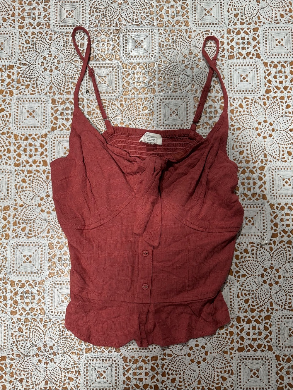 Japna M Terracotta Tie Front Corset Cami Top Smocked Back Ruffle Boho